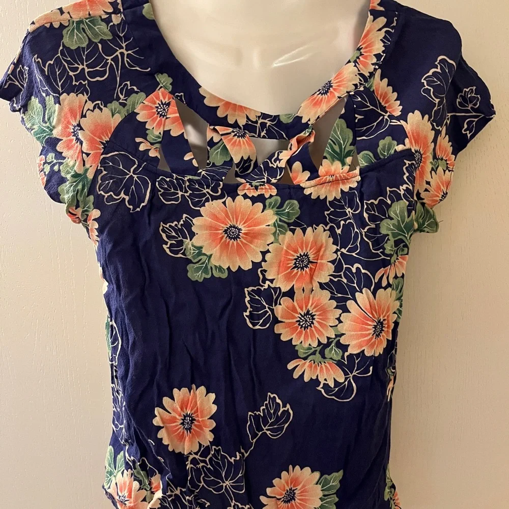 Maeve Navy Floral Blouse with Orange and Green Accents - Picture 3 of 6